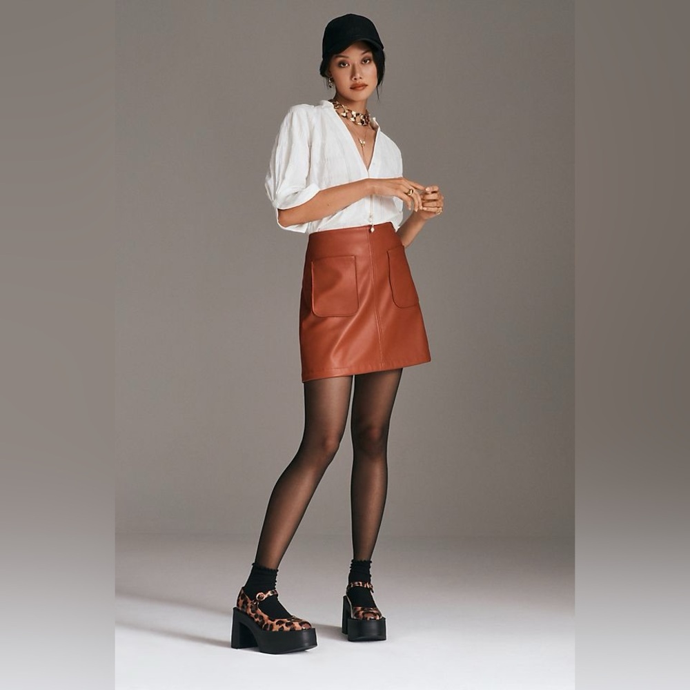 NEW Maeve Faux Leather A Line Mini Skirt